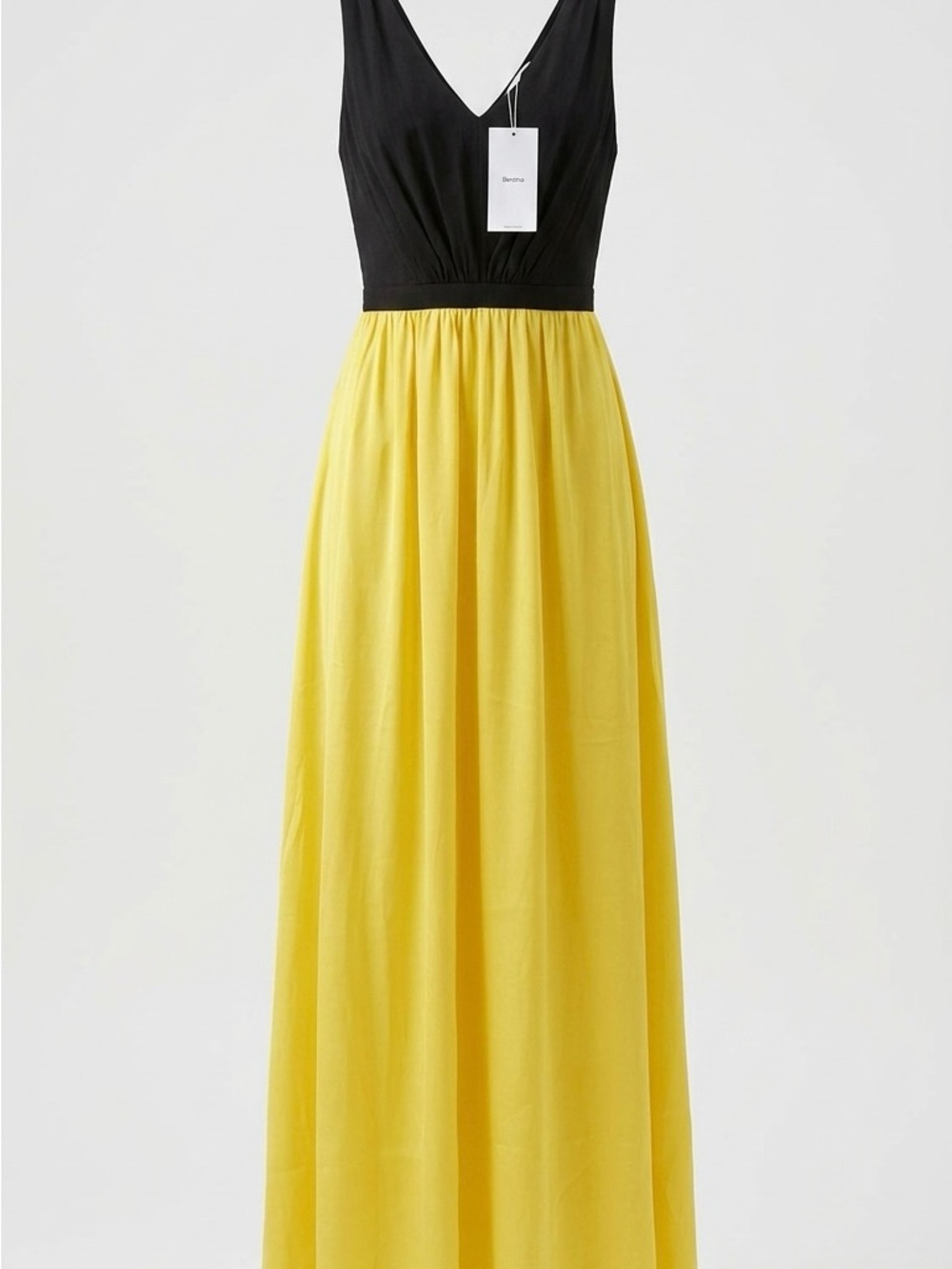 Bershka Black & Bright Yellow V-Neck Maxi Dress NWT - Picture 1 of 4